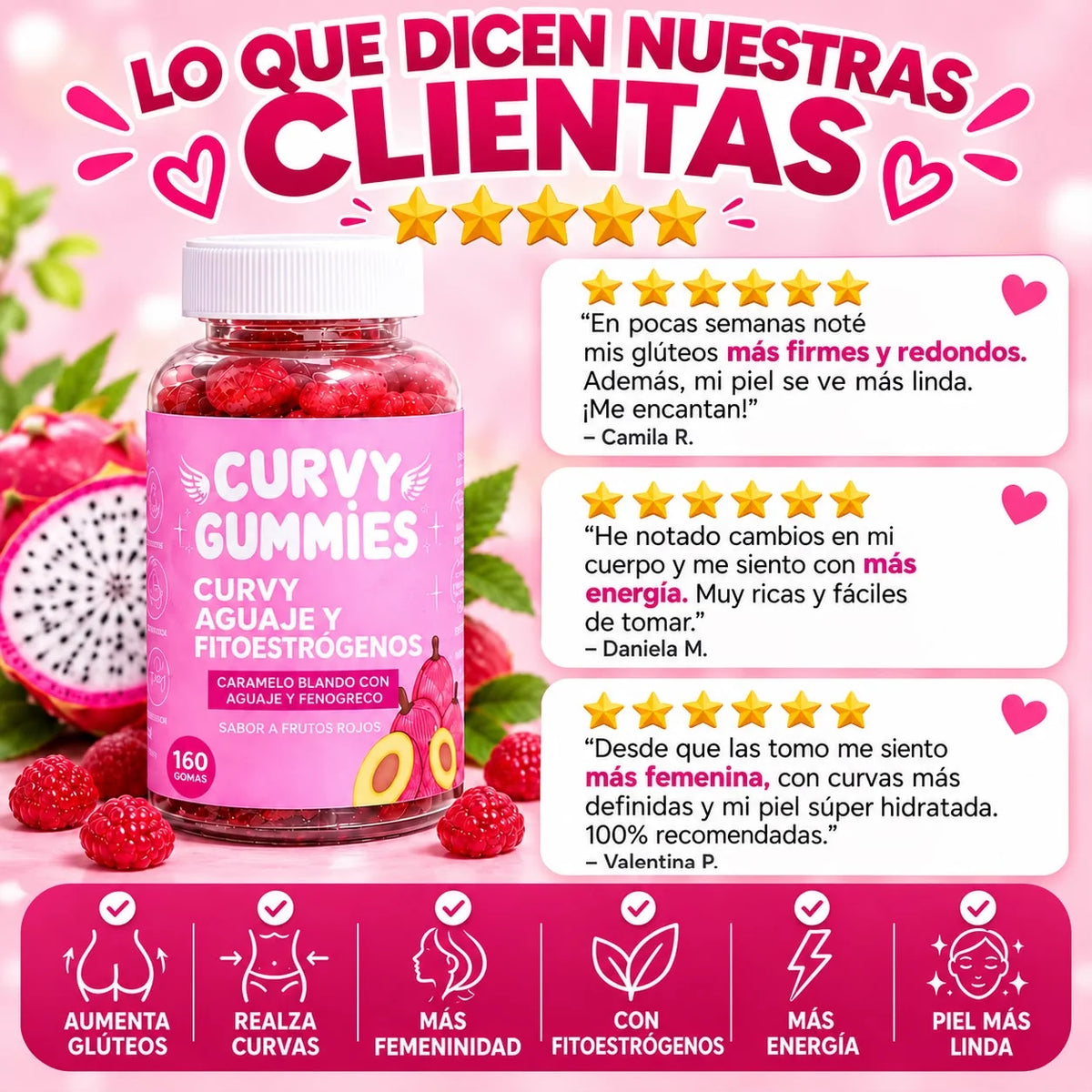 La gomita Curvy de pitahaya que reduce la retención de líquidos y moldea tu figura.