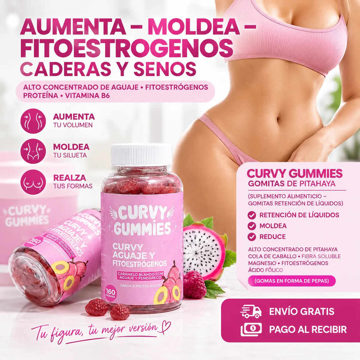 La gomita Curvy de pitahaya que reduce la retención de líquidos y moldea tu figura.
