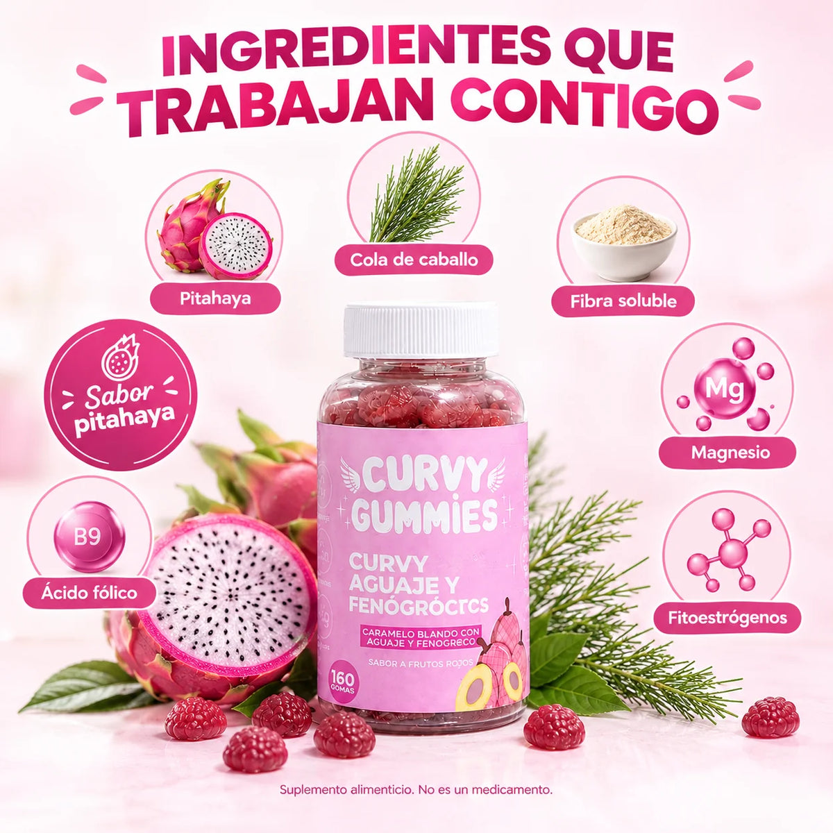 La gomita Curvy de pitahaya que reduce la retención de líquidos y moldea tu figura.